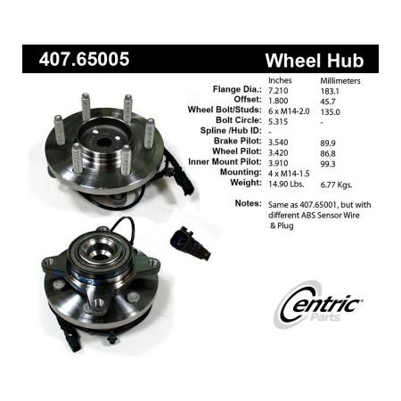 Centric Premium Hub and Bearing Assembly; With Integral ABS, Parts 407.65005